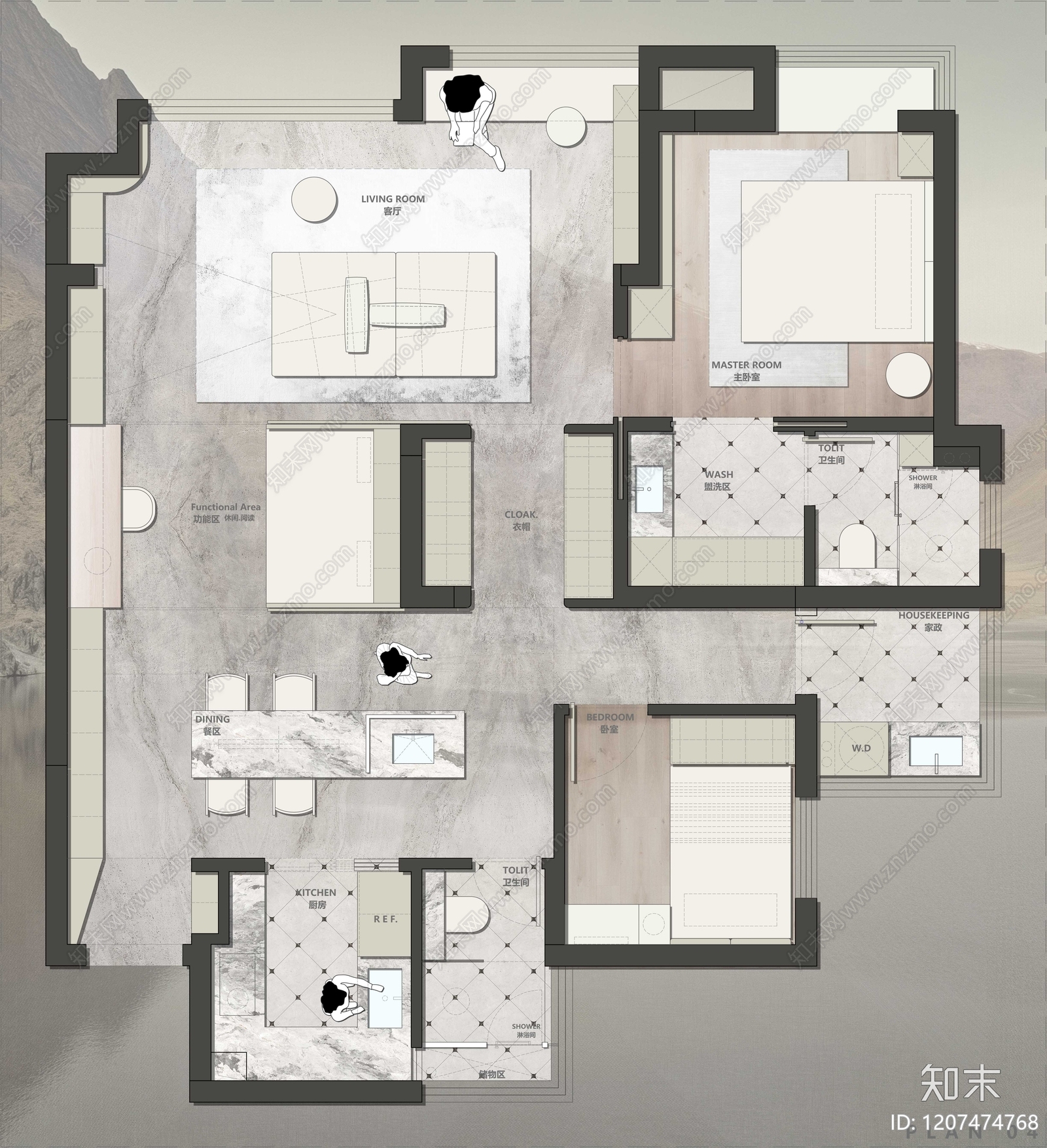 小户型平层cad施工图下载【ID:1207474768】