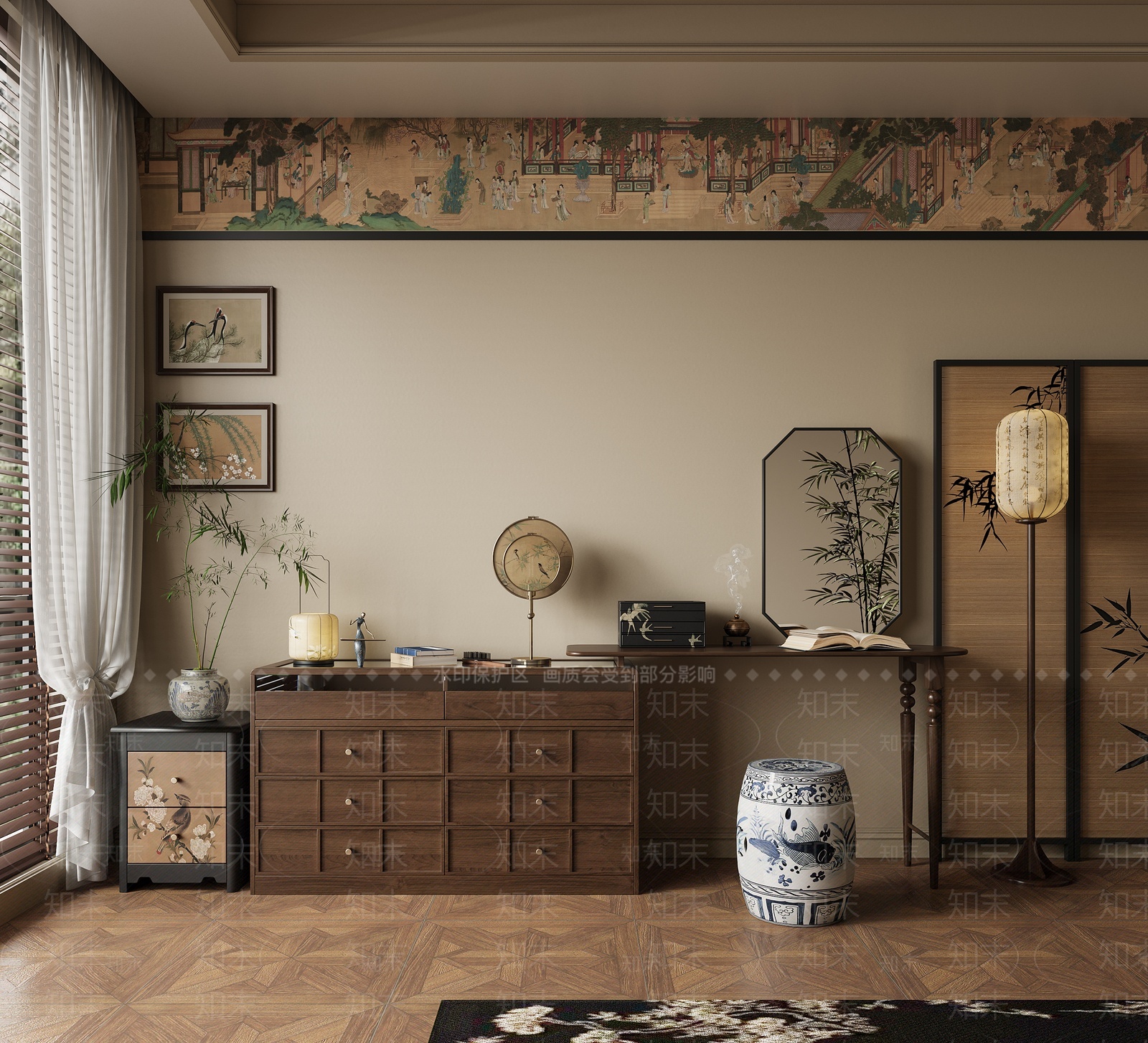 新中式妆台妆凳3D模型下载【ID:1207474881】