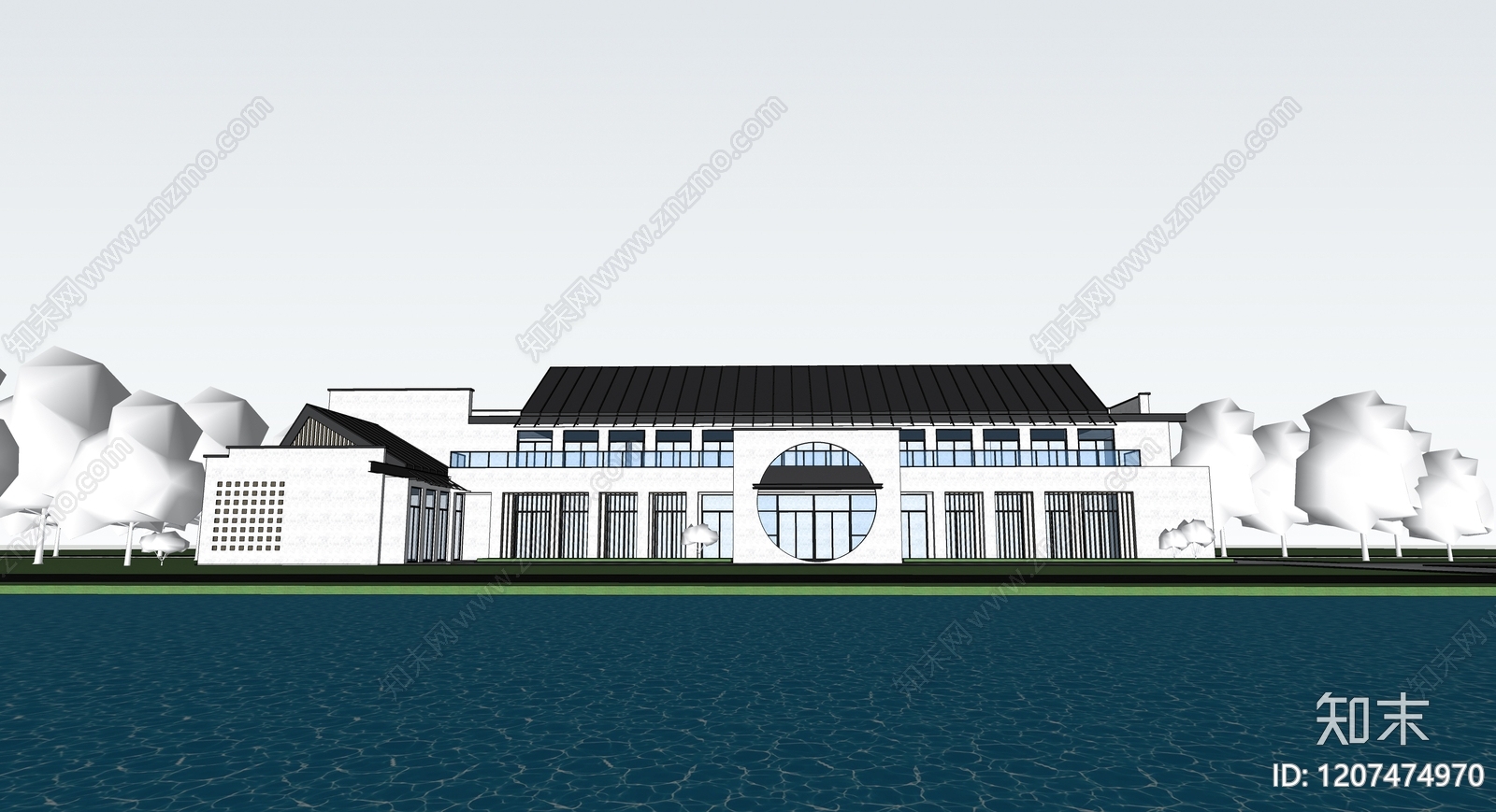新中式现代小公建SU模型下载【ID:1207474970】
