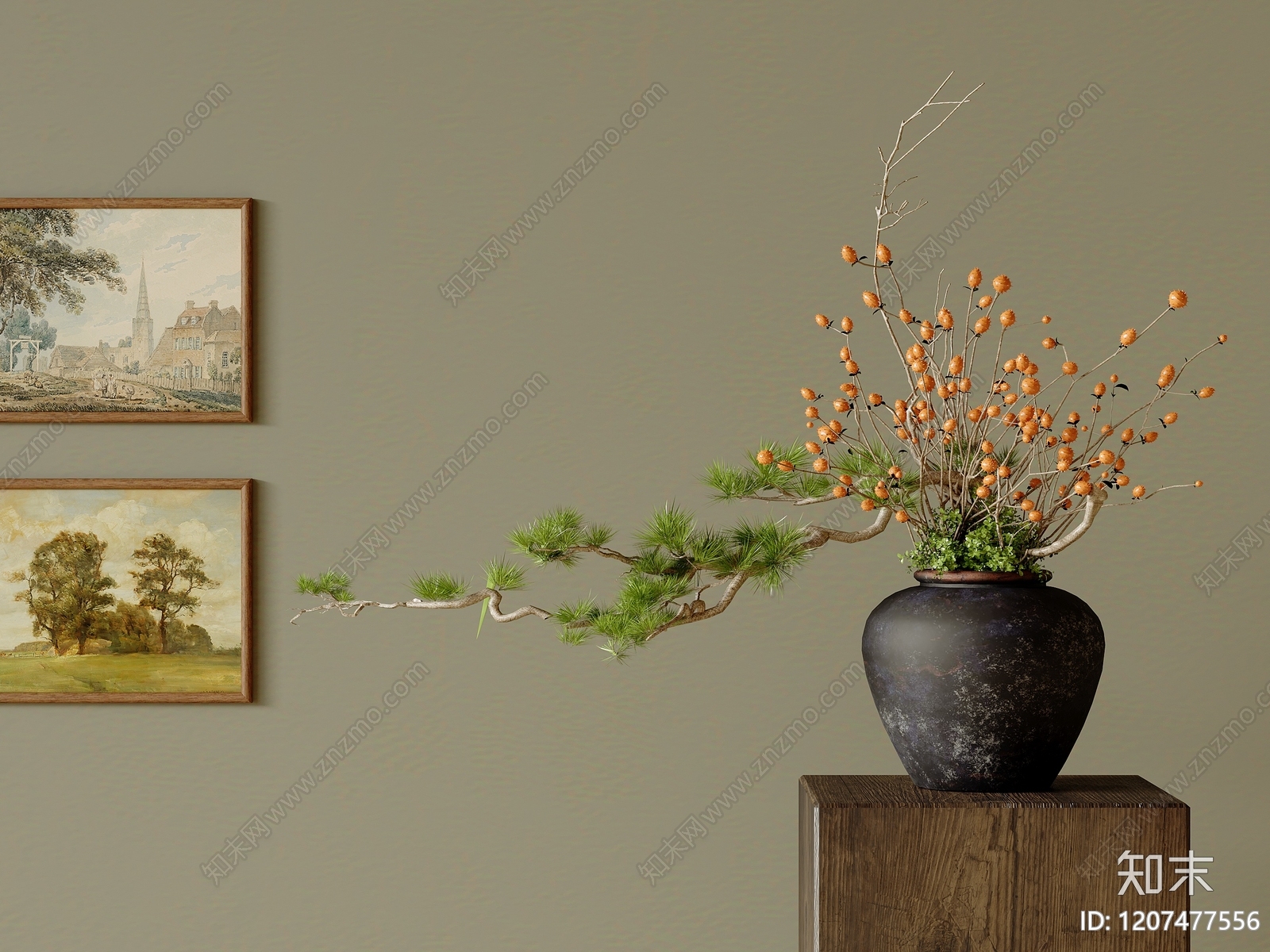 新中式禅意花艺3D模型下载【ID:1207477556】