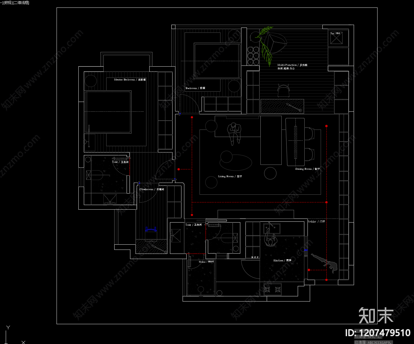 小户型平层cad施工图下载【ID:1207479510】