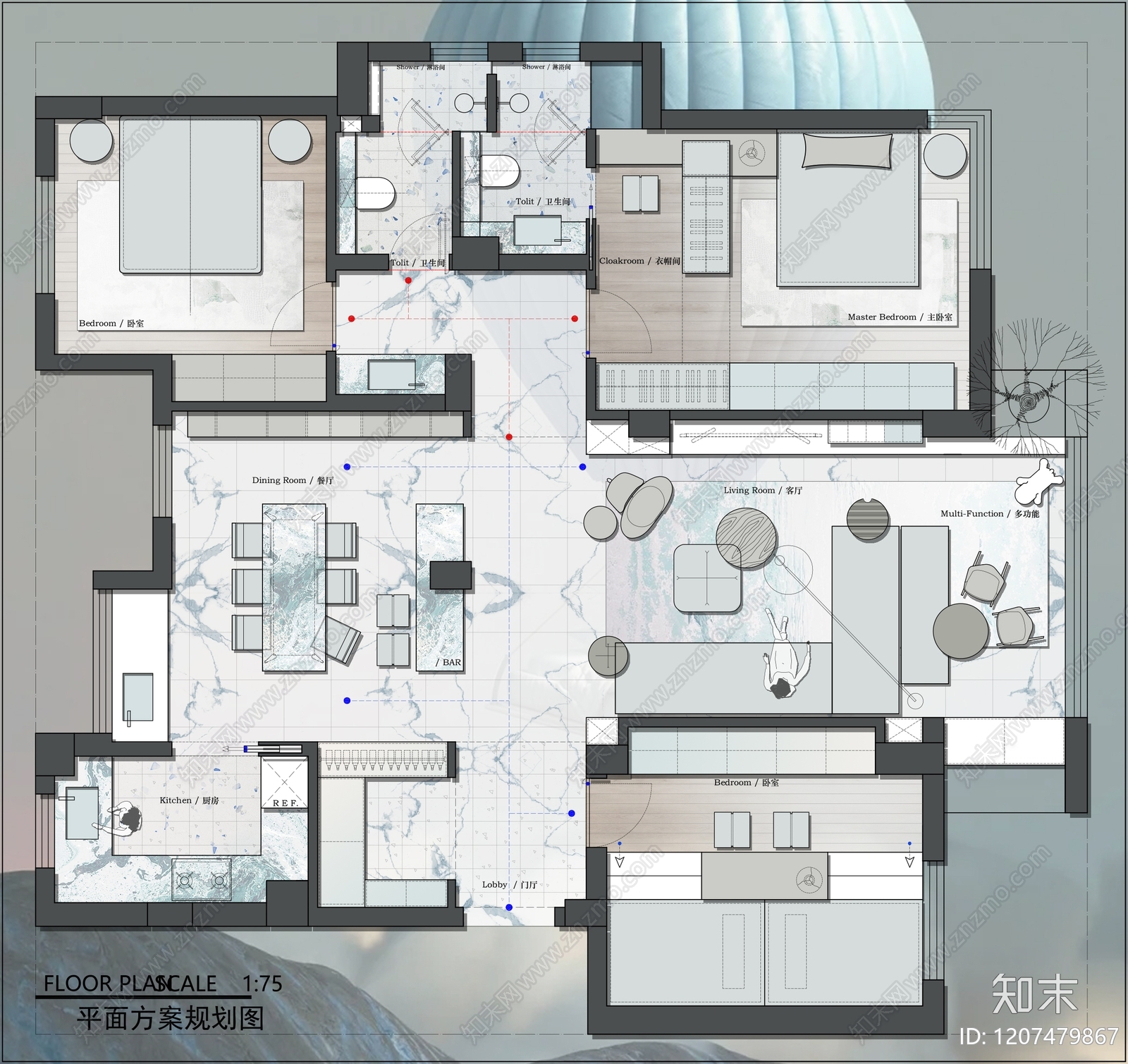小户型平层cad施工图下载【ID:1207479867】