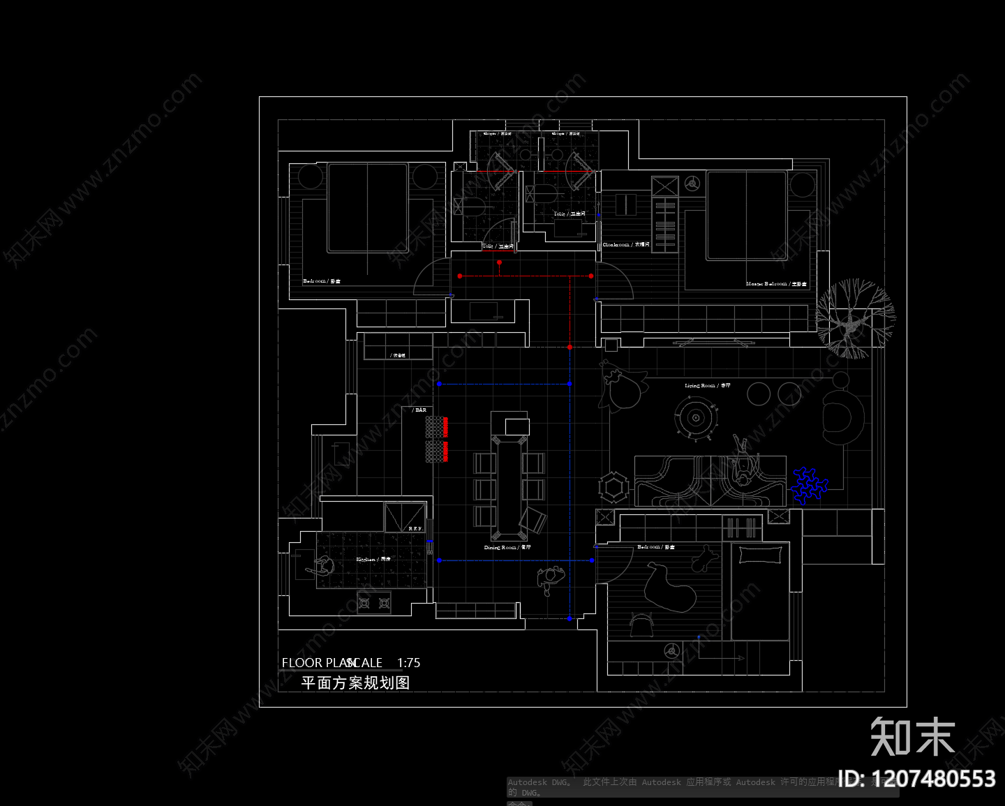 小户型平层cad施工图下载【ID:1207480553】