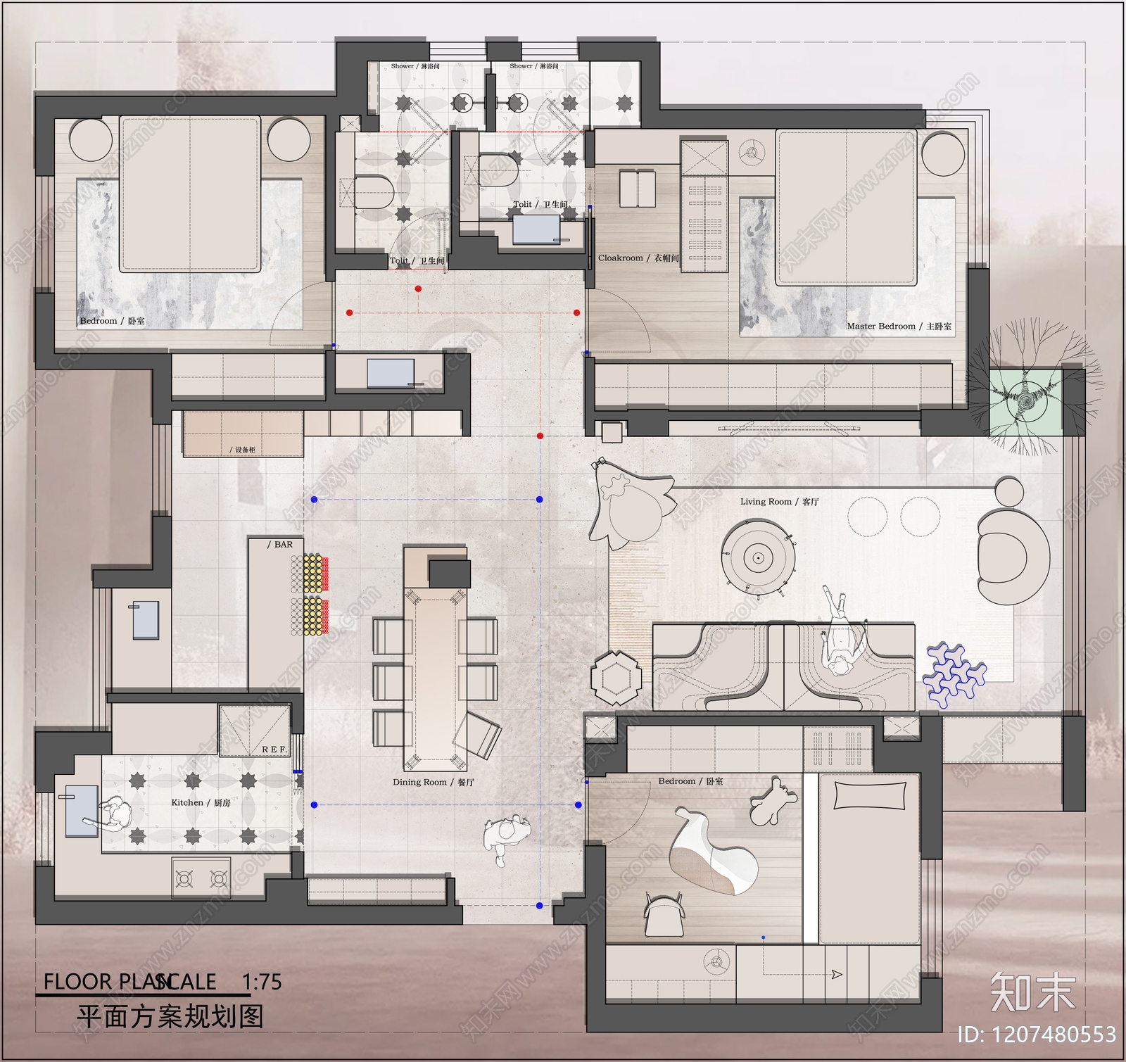 小户型平层cad施工图下载【ID:1207480553】