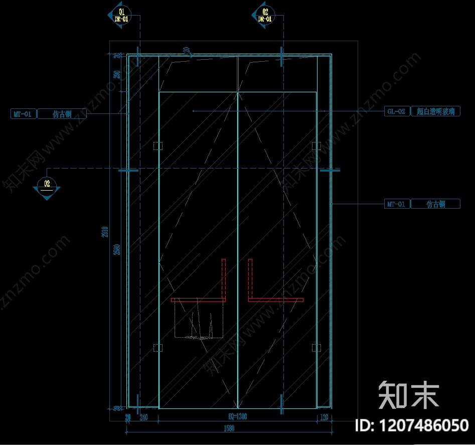 玻璃门节点cad施工图下载【ID:1207486050】