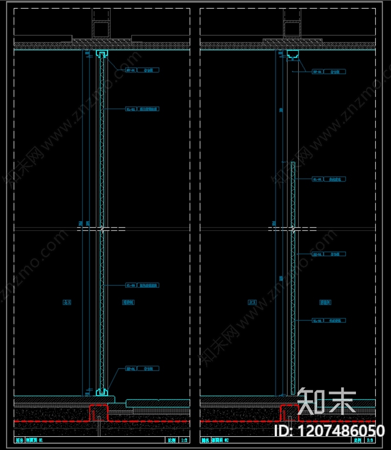 玻璃门节点cad施工图下载【ID:1207486050】