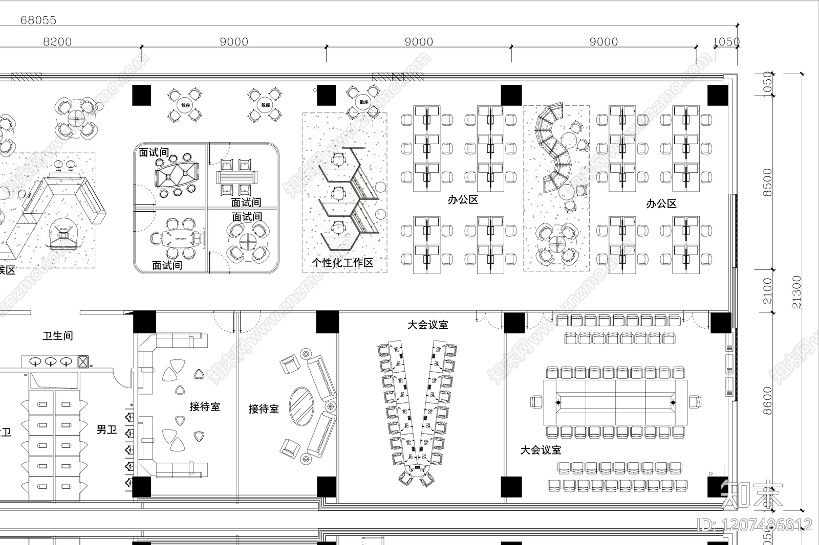 现代整体办公空间cad施工图下载【ID:1207486812】