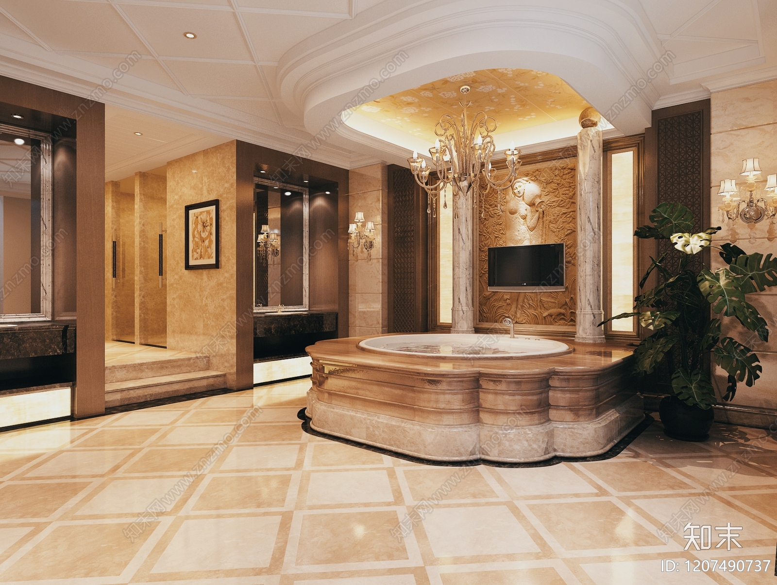 新中式卫生间SU模型下载【ID:1207490737】