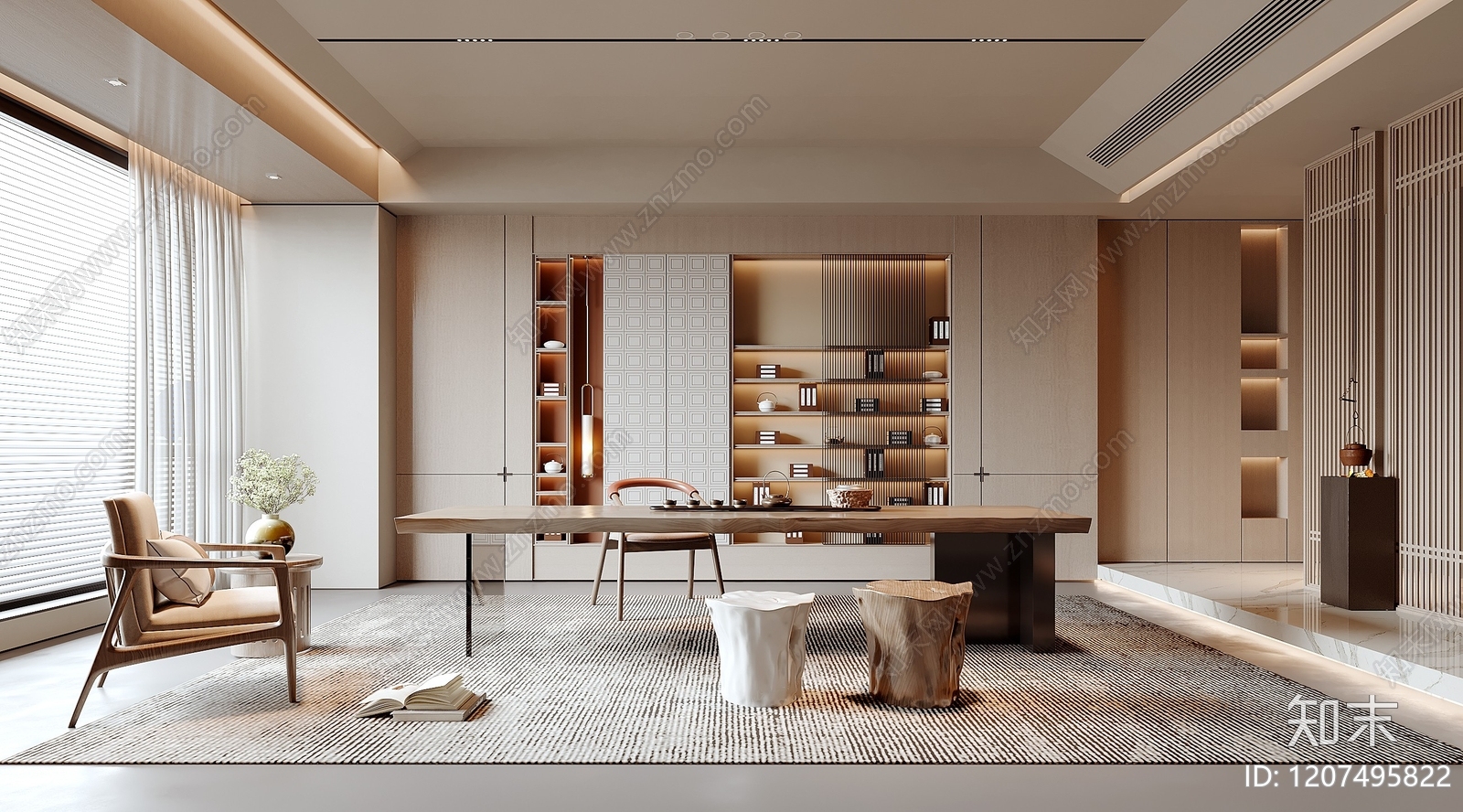 日式原木茶室SU模型下载【ID:1207495822】