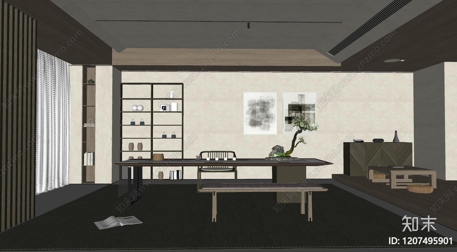 原木简约书房SU模型下载【ID:1207495901】