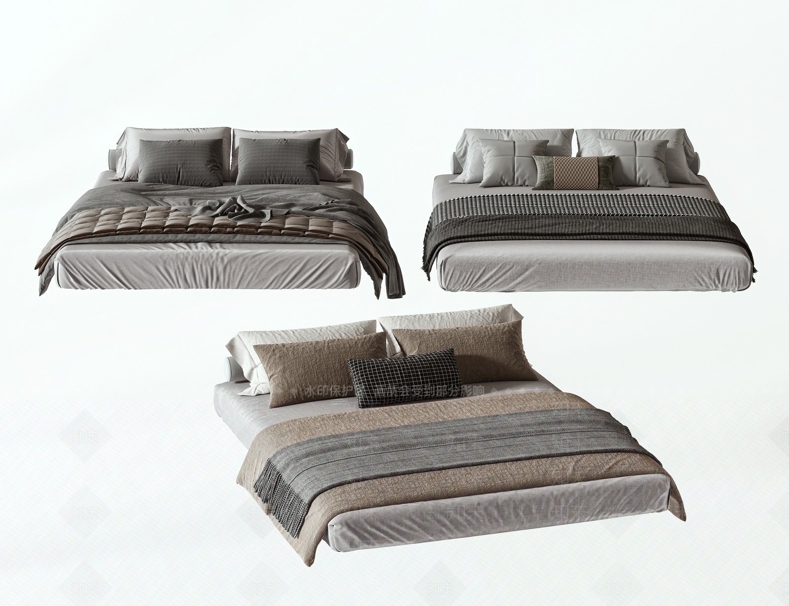 现代床品3D模型下载【ID:1207496151】