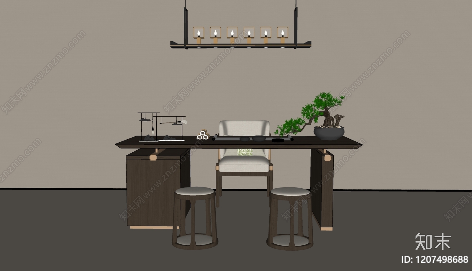 新中式中式茶桌椅SU模型下载【ID:1207498688】