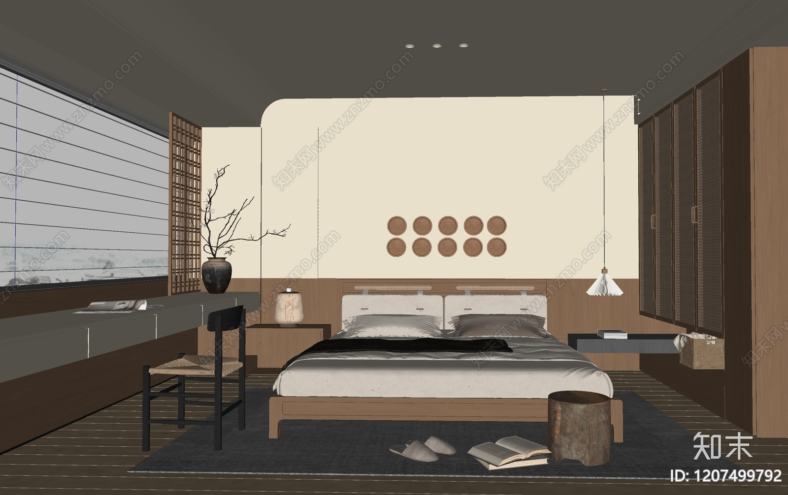 现代日式家居卧室SU模型下载【ID:1207499792】