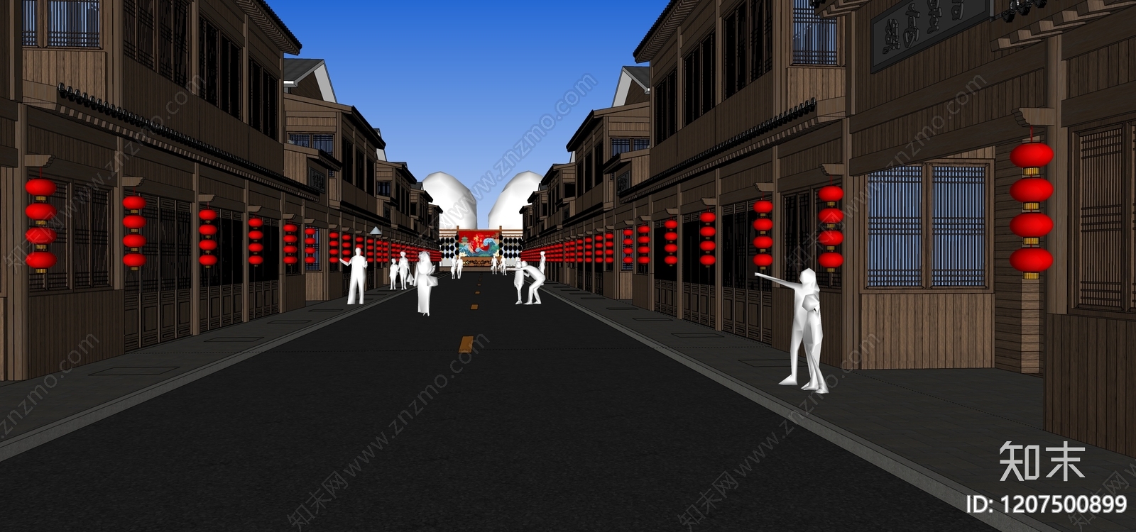 新中式复古古建筑SU模型下载【ID:1207500899】
