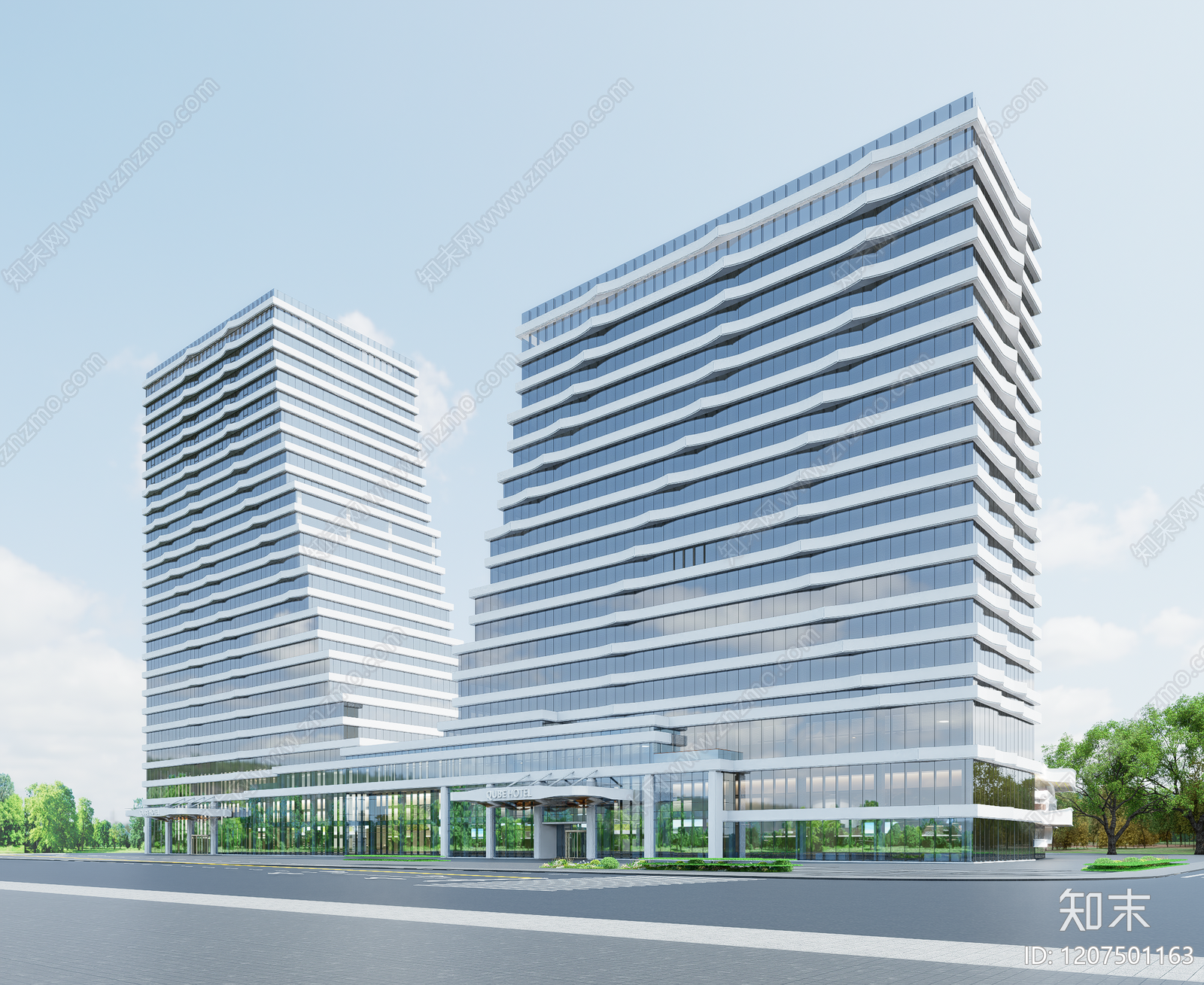 现代酒店建筑SU模型下载【ID:1207501163】