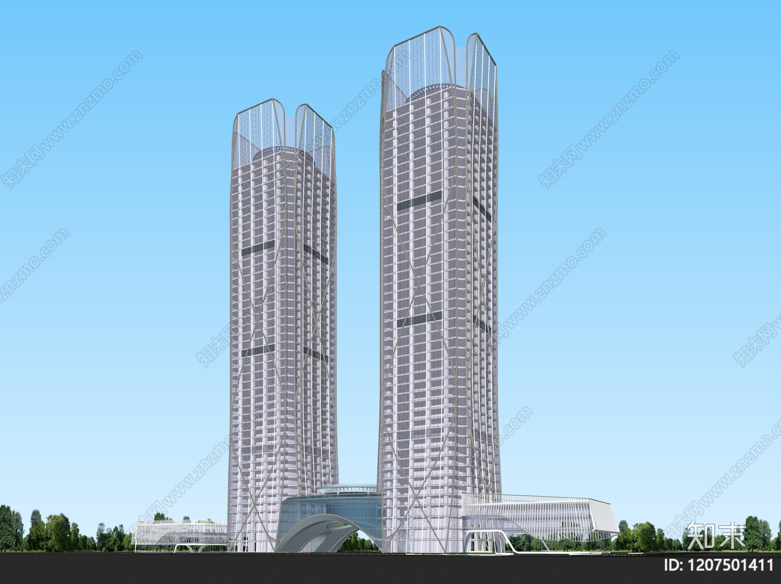 现代酒店建筑SU模型下载【ID:1207501411】