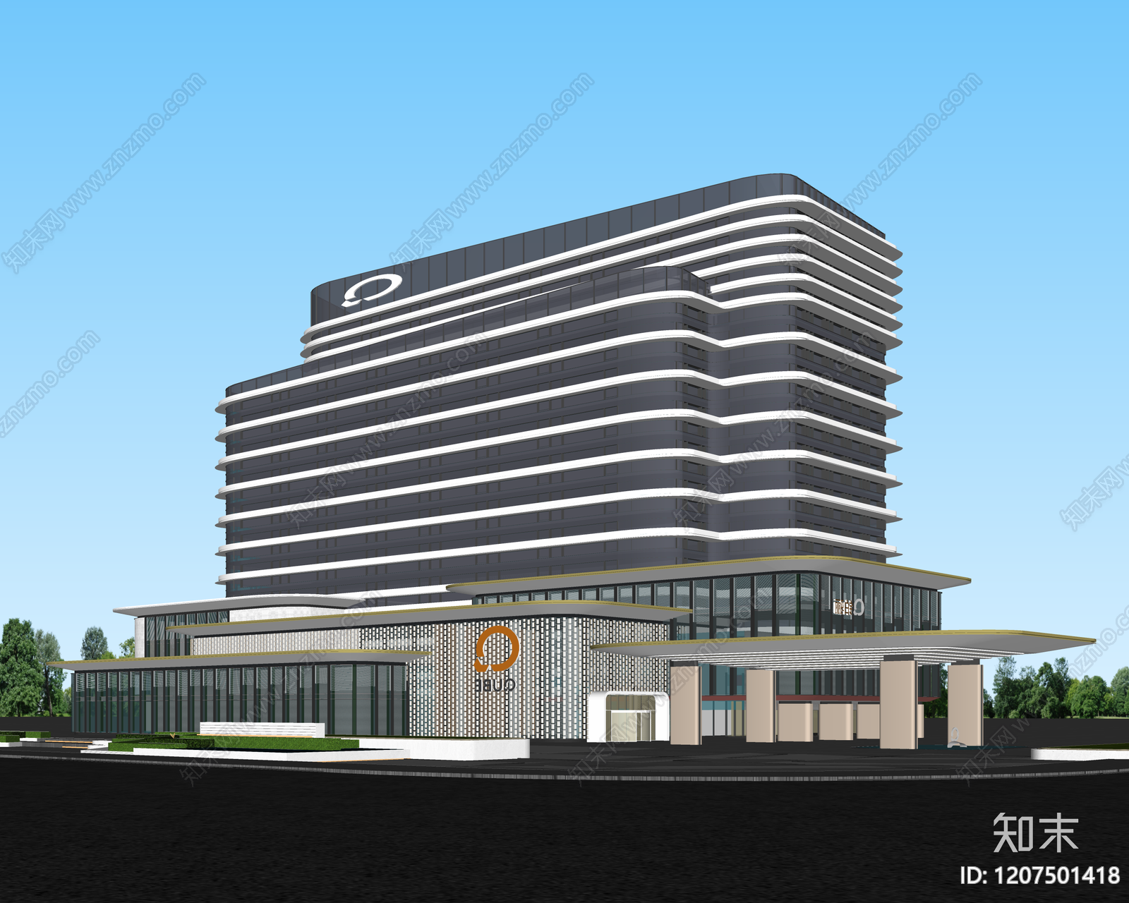 现代酒店建筑SU模型下载【ID:1207501418】