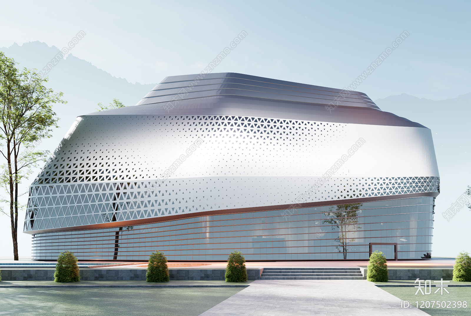 现代展览馆建筑SU模型下载【ID:1207502398】