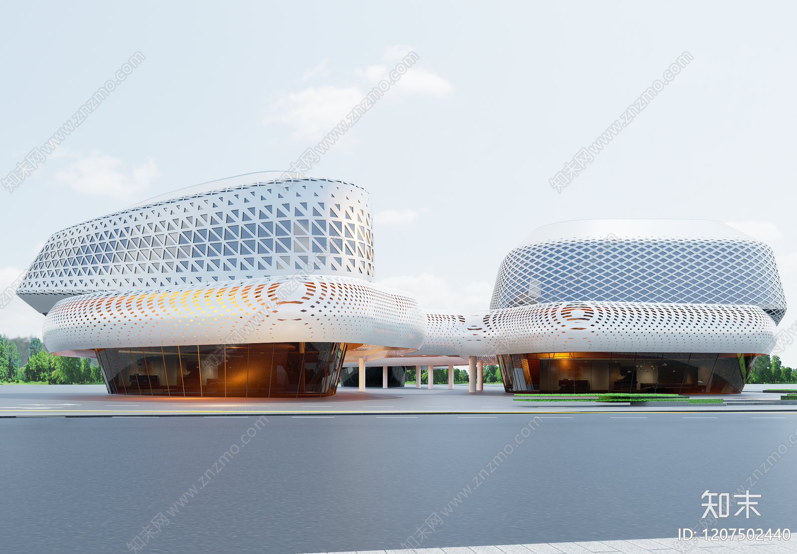 现代展览馆建筑SU模型下载【ID:1207502440】