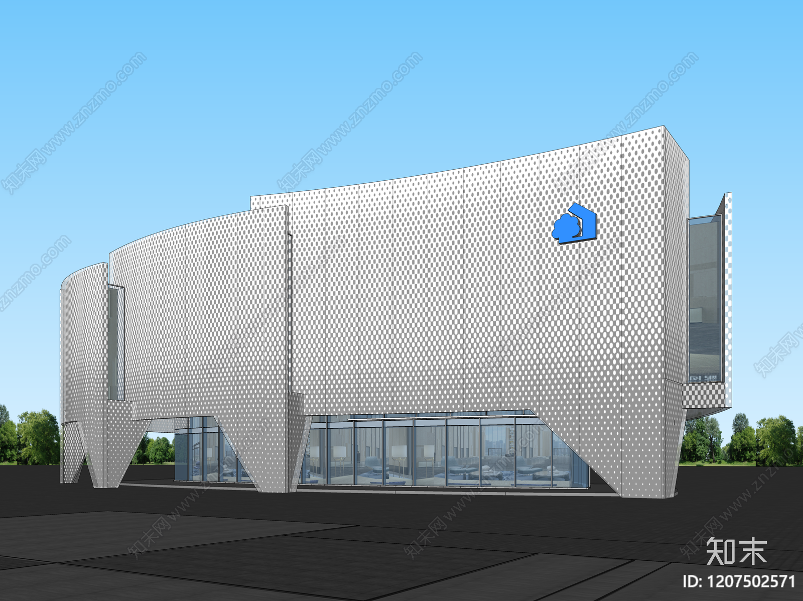 现代展览馆建筑SU模型下载【ID:1207502571】