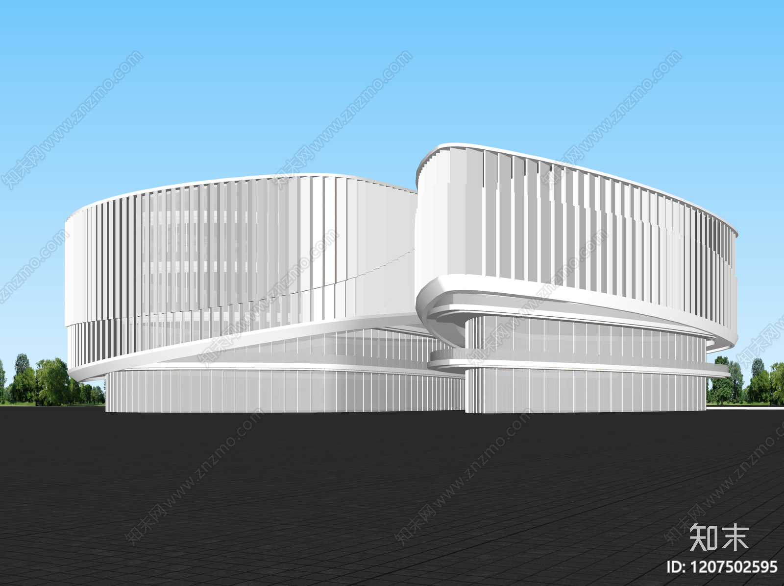 现代展览馆建筑SU模型下载【ID:1207502595】