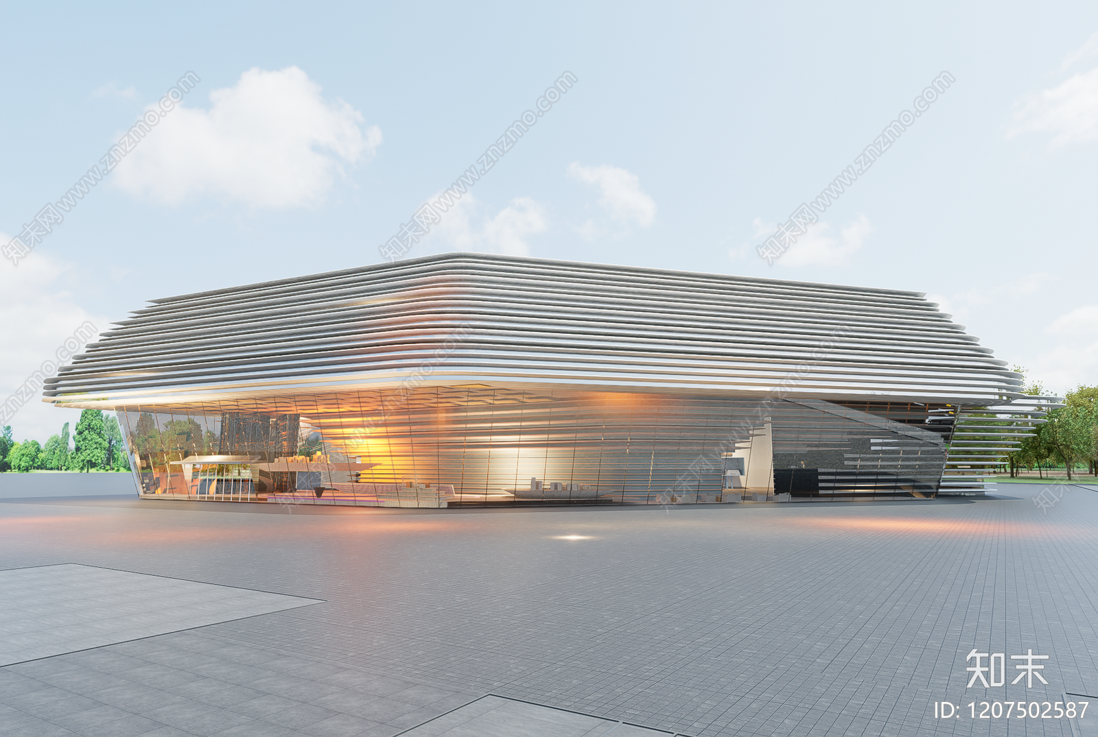 现代展览馆建筑SU模型下载【ID:1207502587】