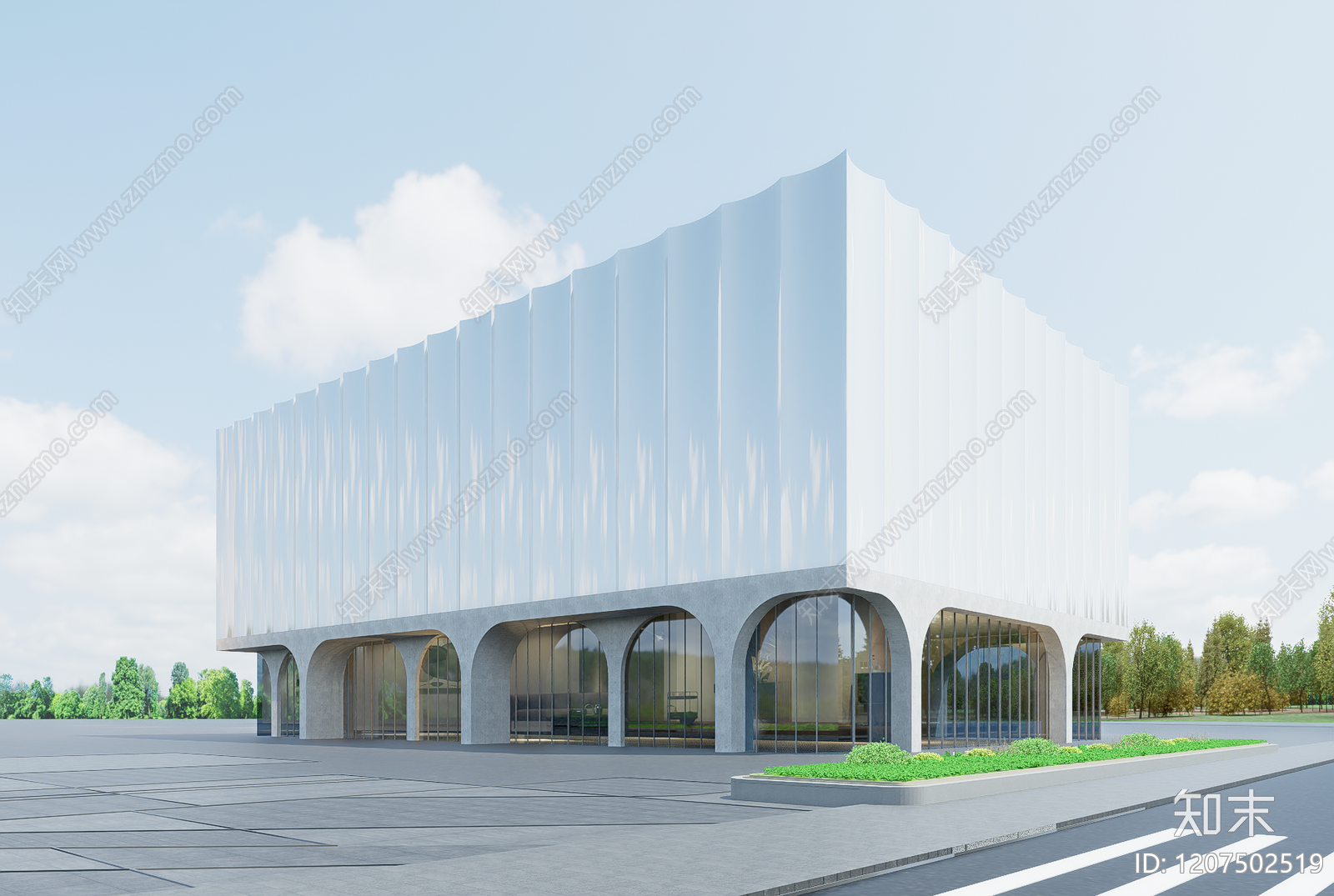 现代展览馆建筑SU模型下载【ID:1207502519】