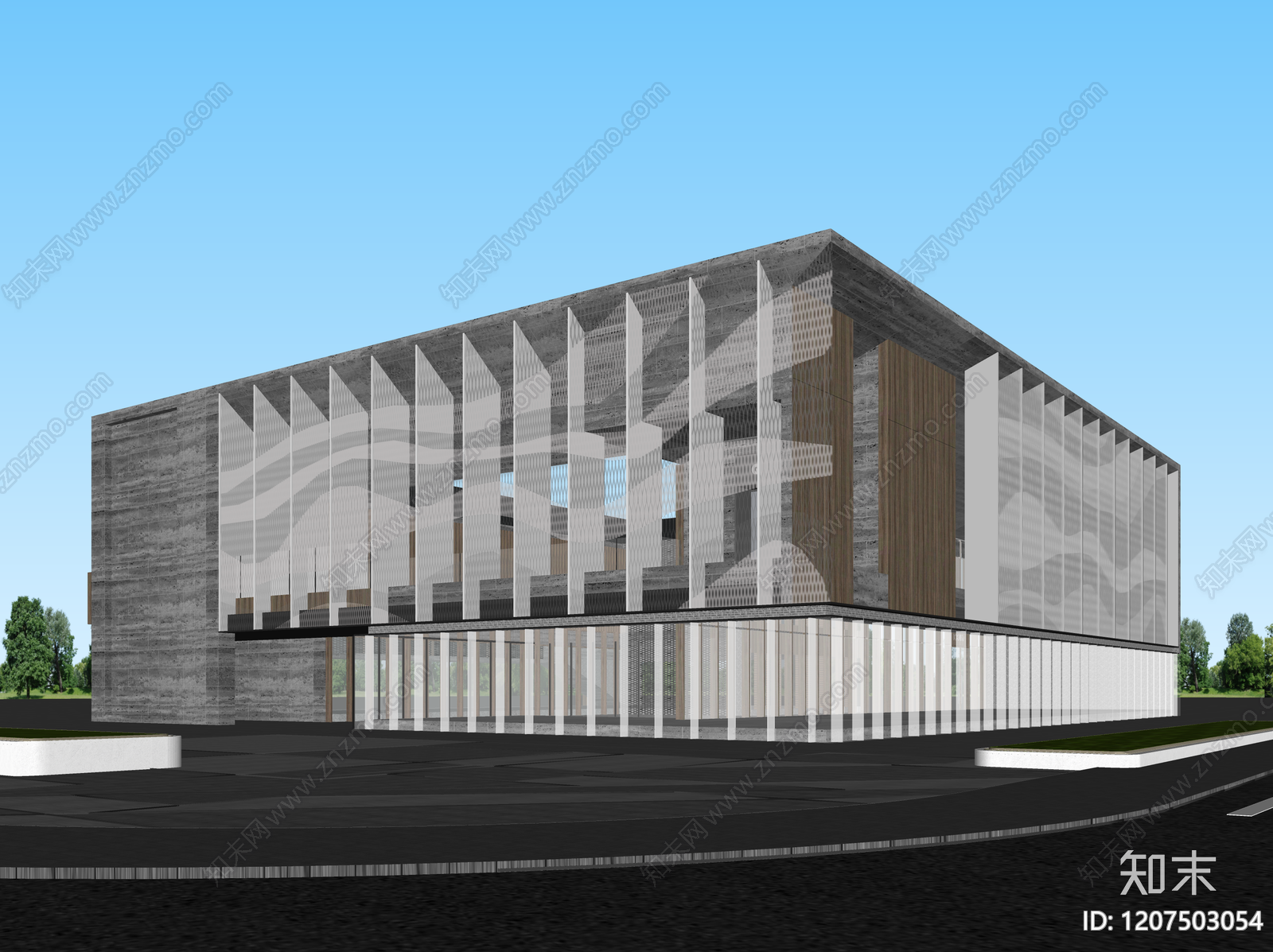 现代售楼处建筑SU模型下载【ID:1207503054】