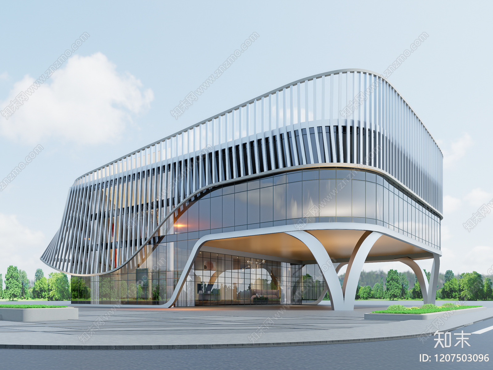 现代售楼处建筑SU模型下载【ID:1207503096】