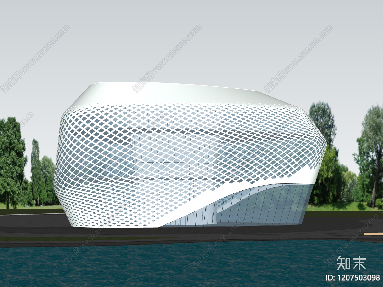 现代售楼处建筑SU模型下载【ID:1207503098】