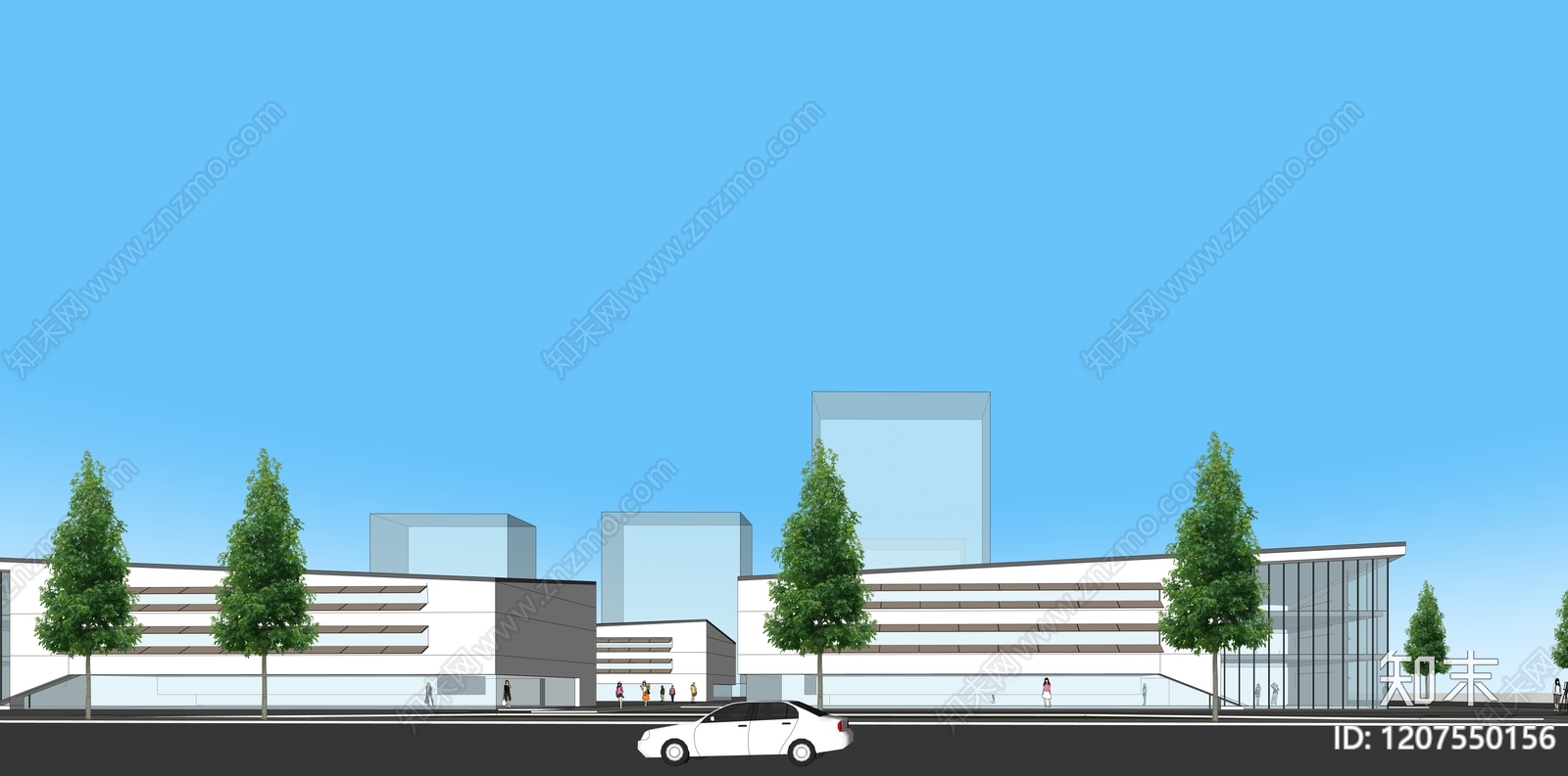 现代新中式学校建筑SU模型下载【ID:1207550156】
