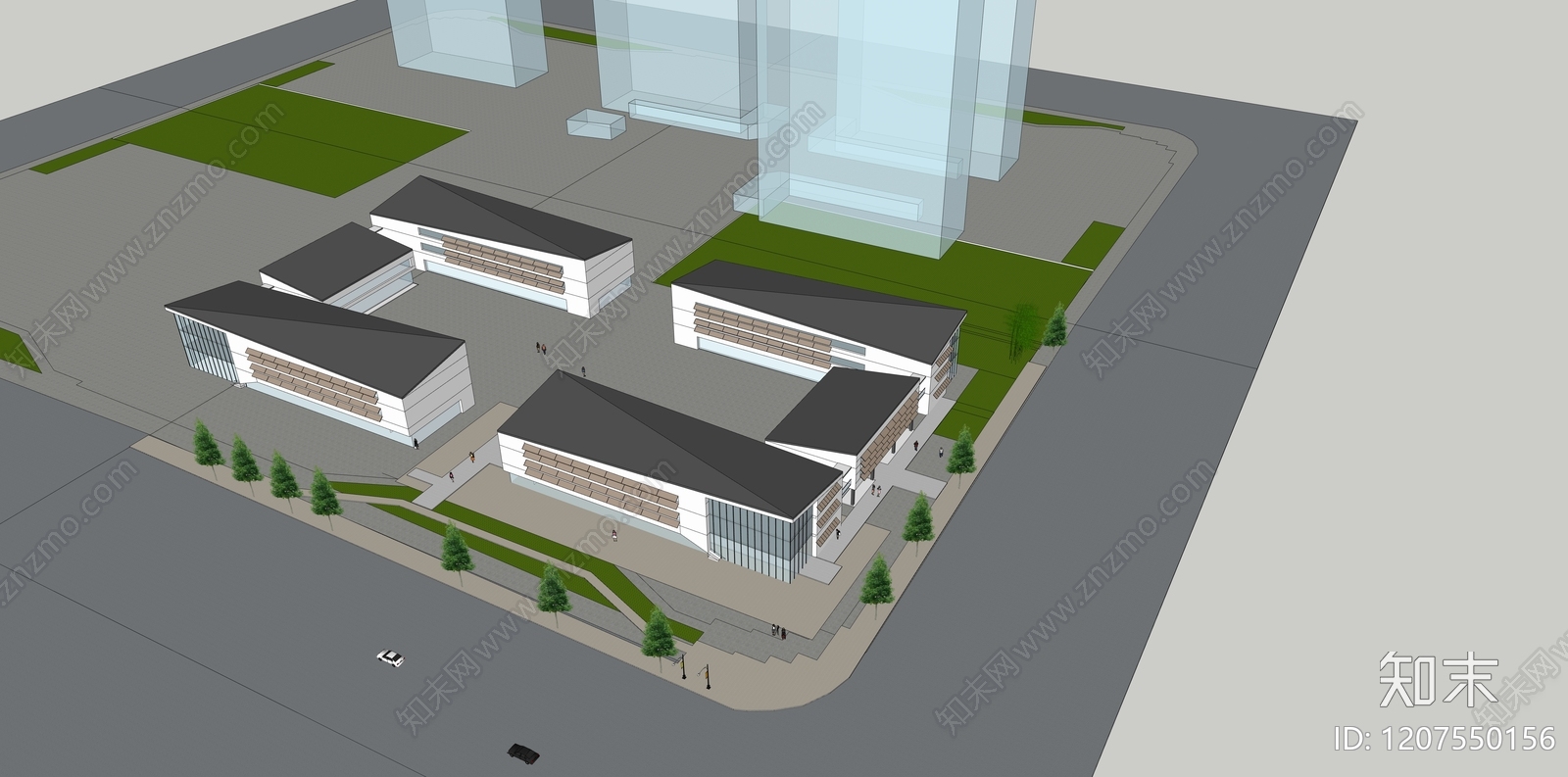 现代新中式学校建筑SU模型下载【ID:1207550156】