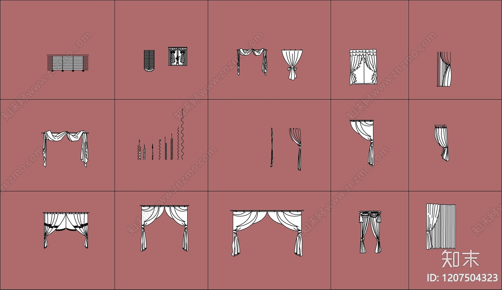 现代简约窗帘施工图下载【ID:1207504323】