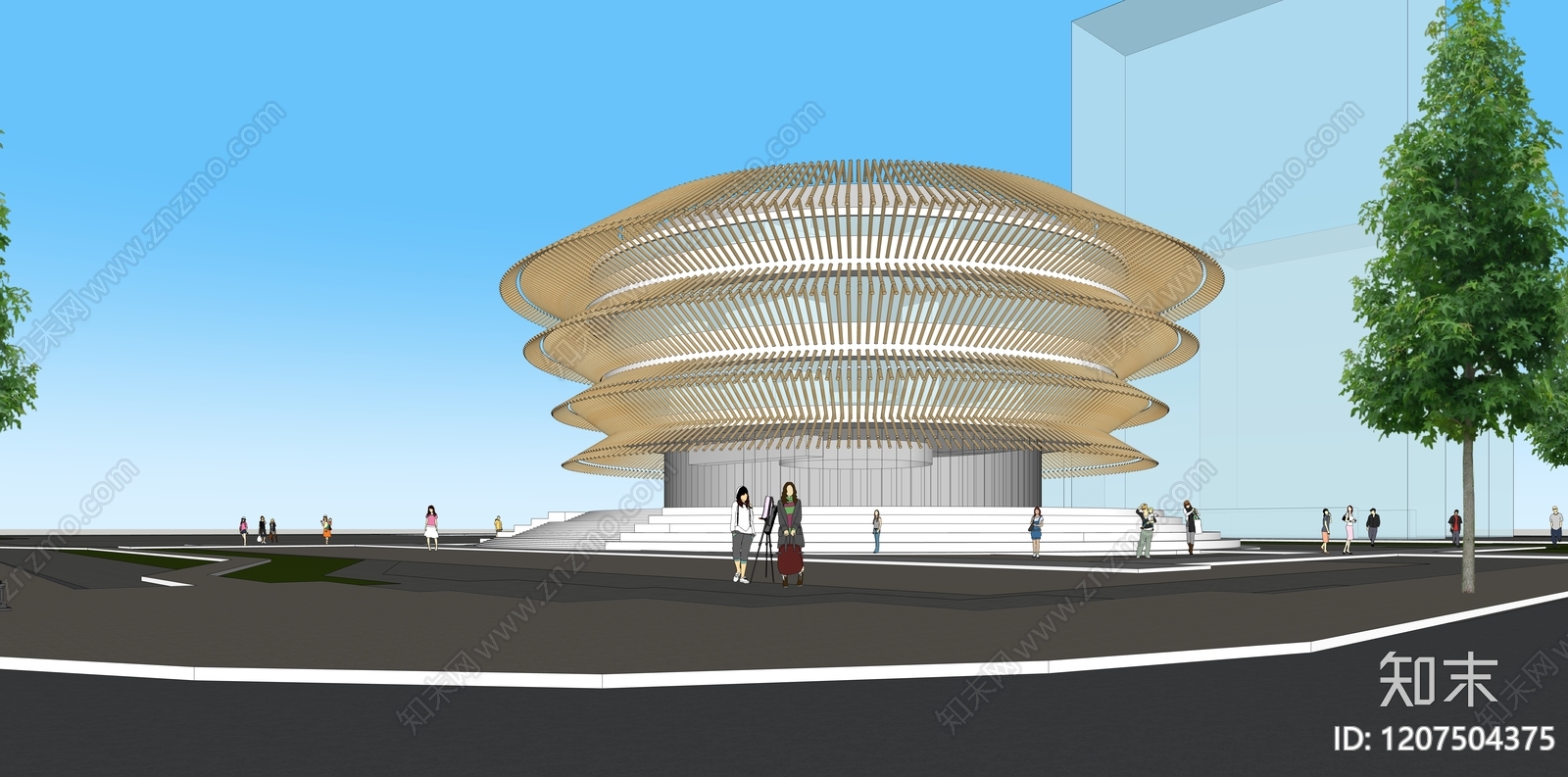 现代新中式学校建筑SU模型下载【ID:1207504375】
