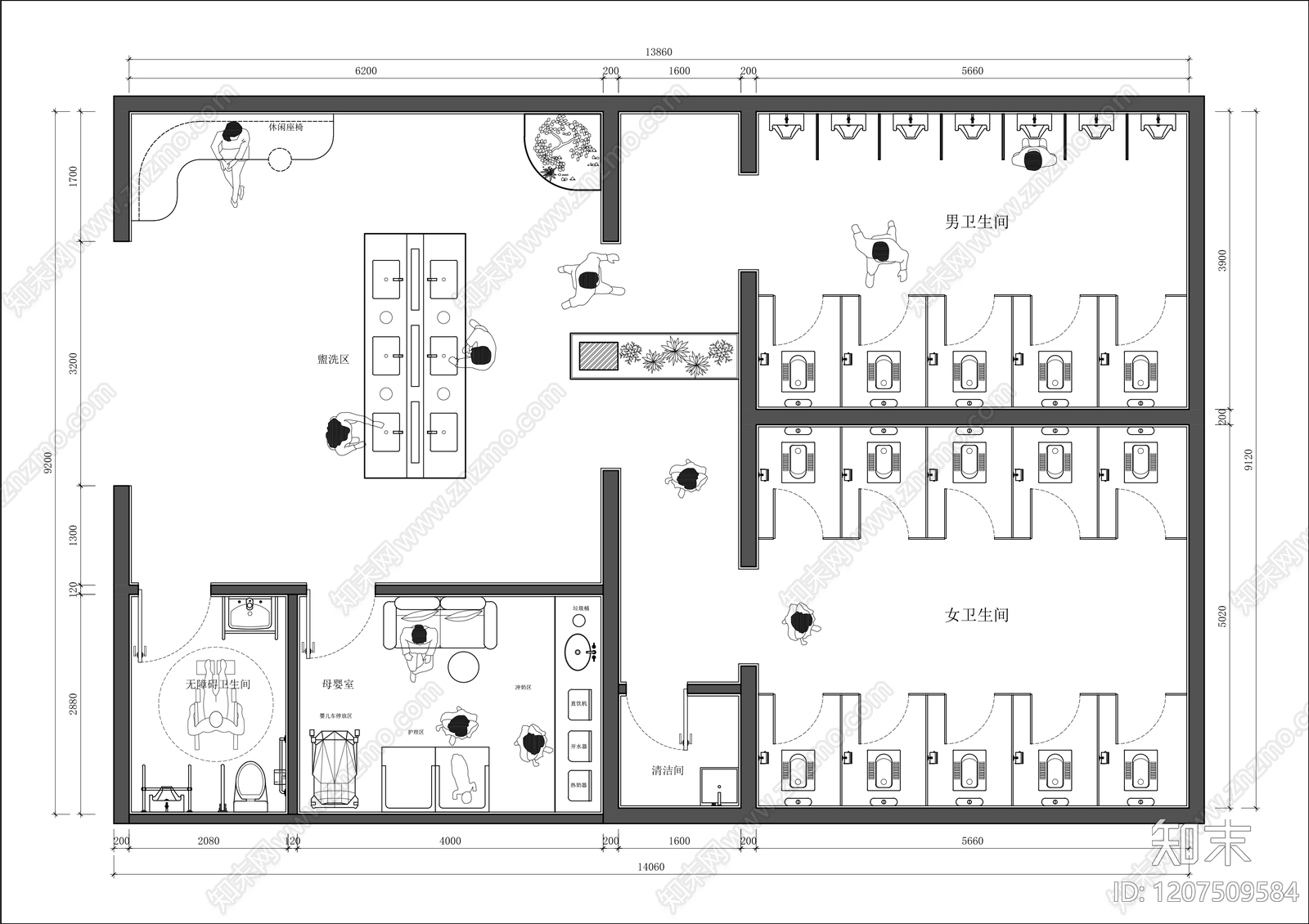 现代公共卫生间施工图下载【ID:1207509584】