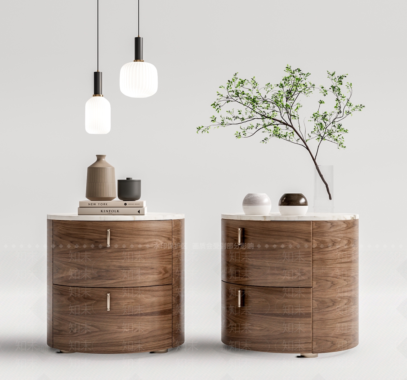 现代圆形床头柜SU模型下载【ID:1207510830】