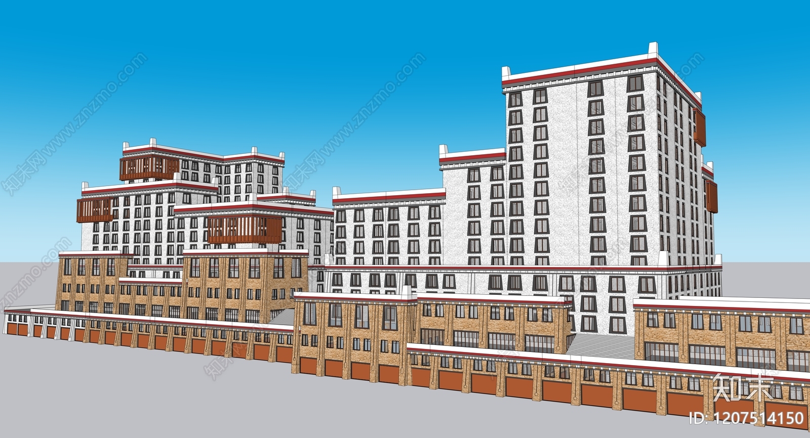 中式风格建筑SU模型下载【ID:1207514150】
