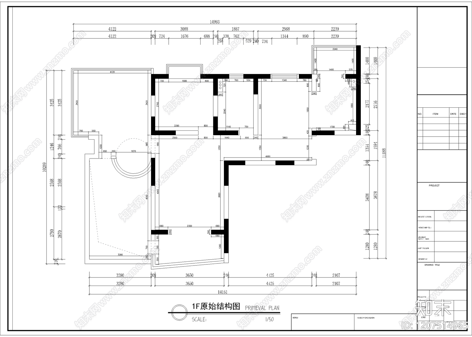 小户型平层cad施工图下载【ID:1207514965】