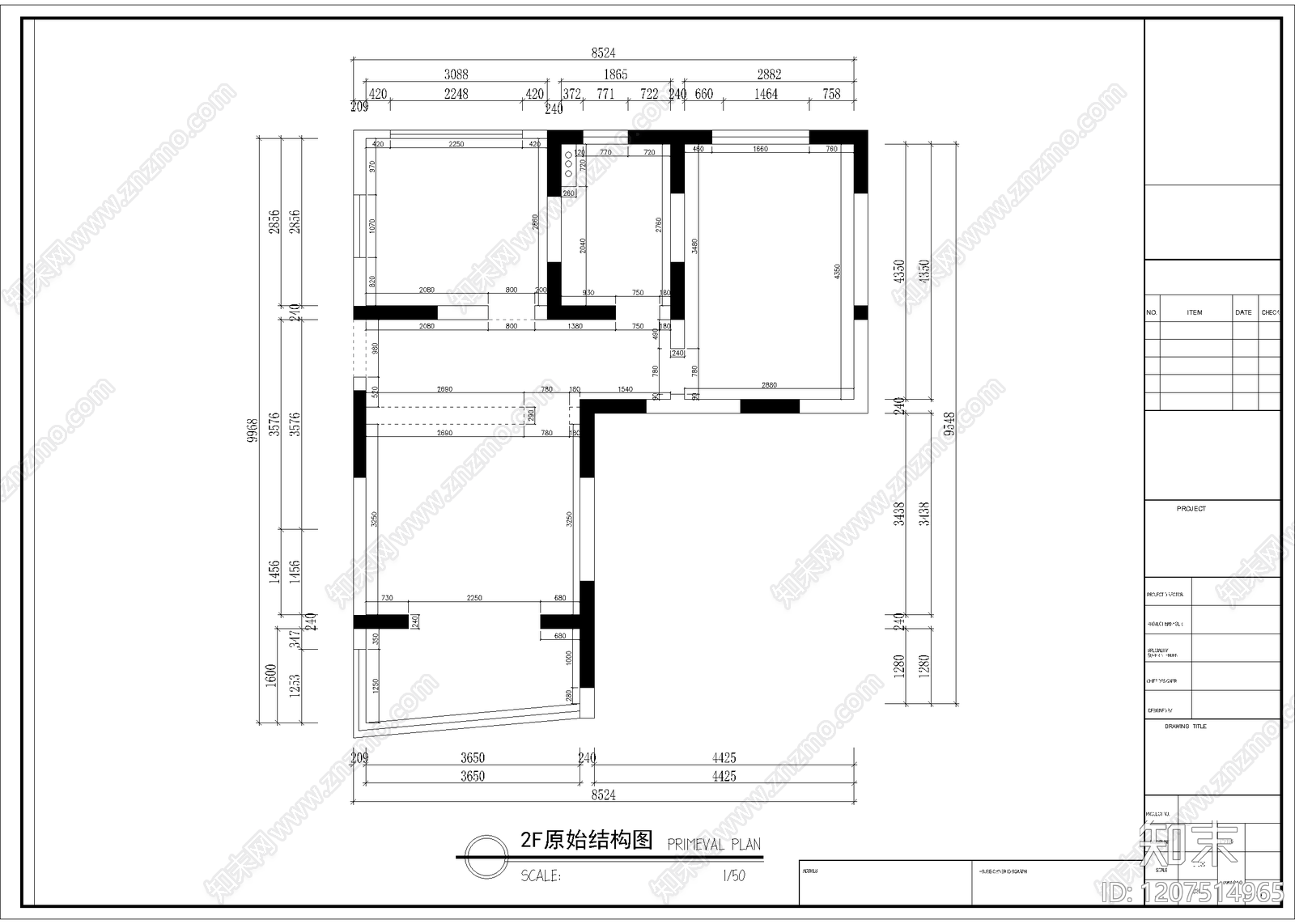 小户型平层cad施工图下载【ID:1207514965】