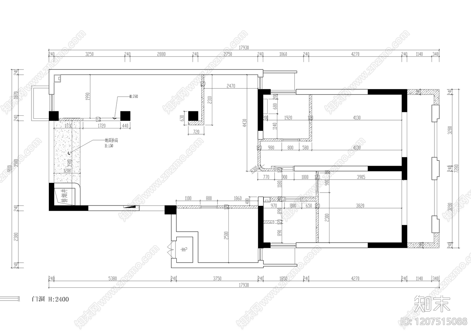 小户型平层cad施工图下载【ID:1207515088】