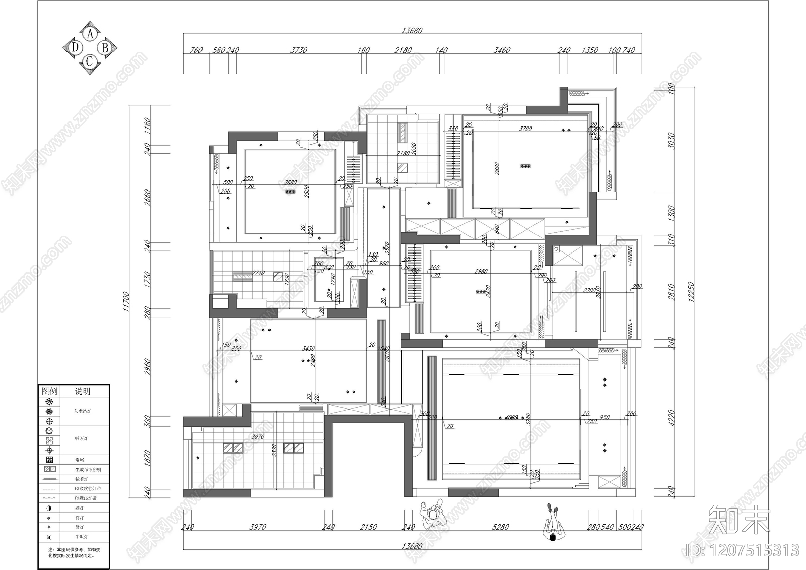小户型平层cad施工图下载【ID:1207515313】