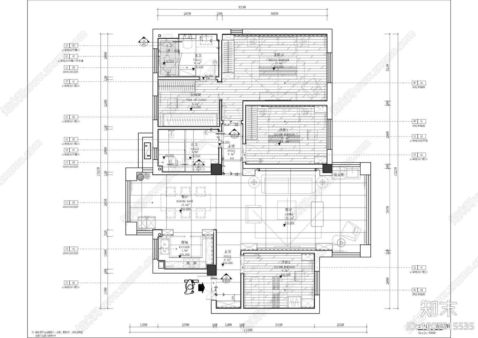 小户型平层cad施工图下载【ID:1207515535】