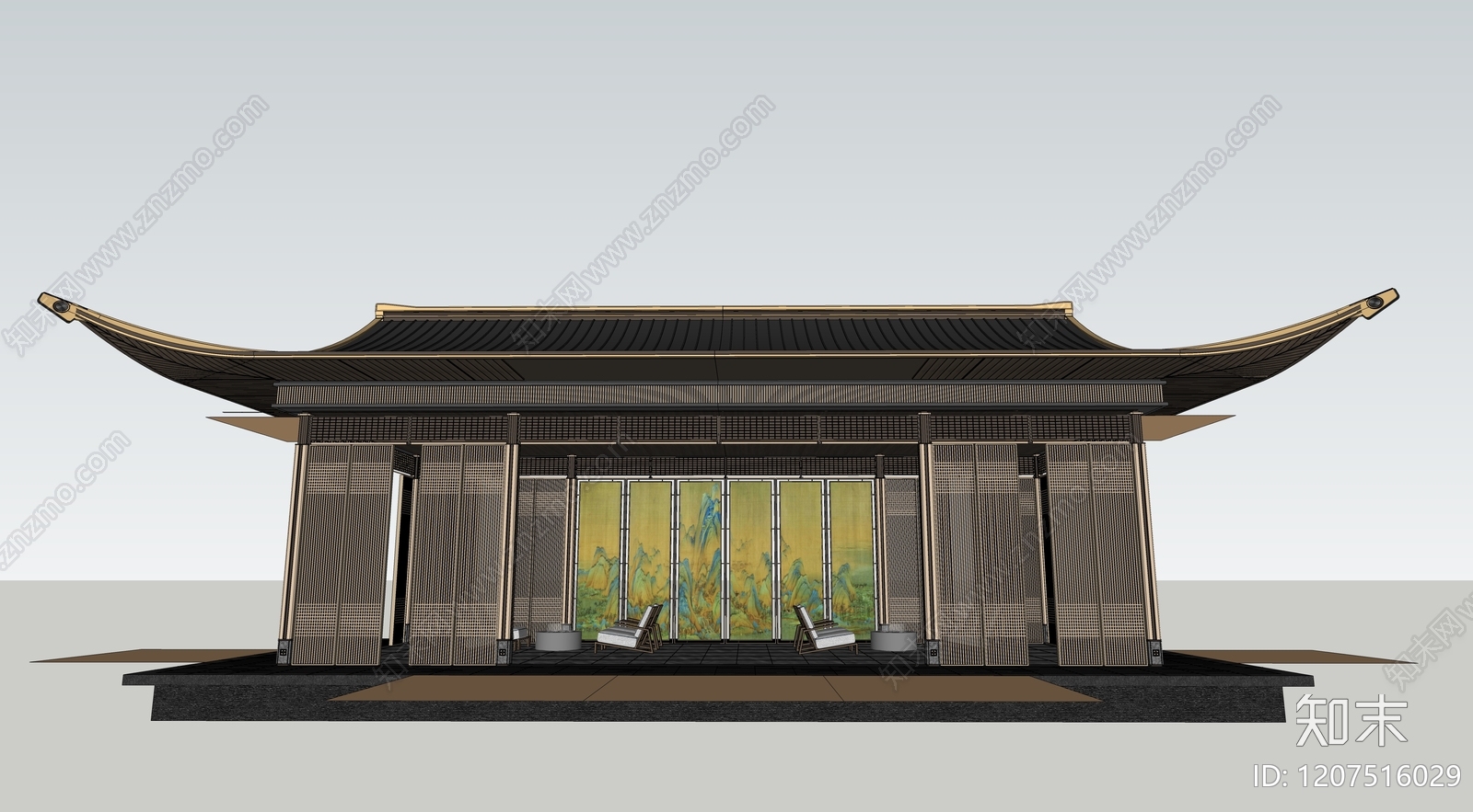 新中式中式廊架SU模型下载【ID:1207516029】
