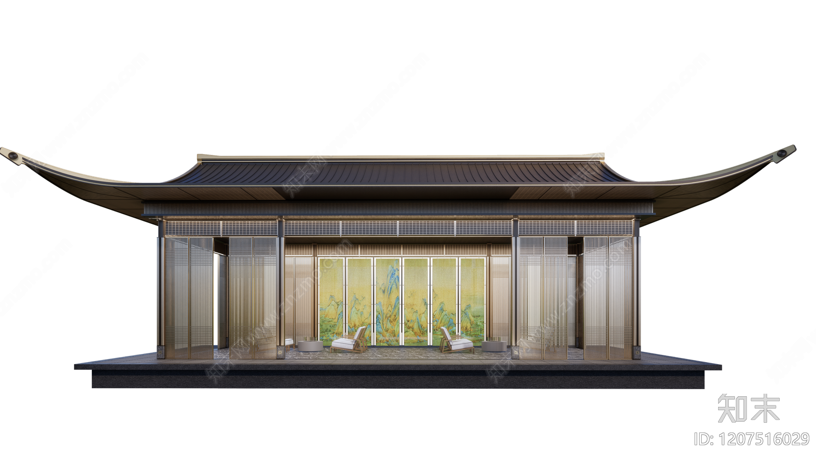 新中式中式廊架SU模型下载【ID:1207516029】