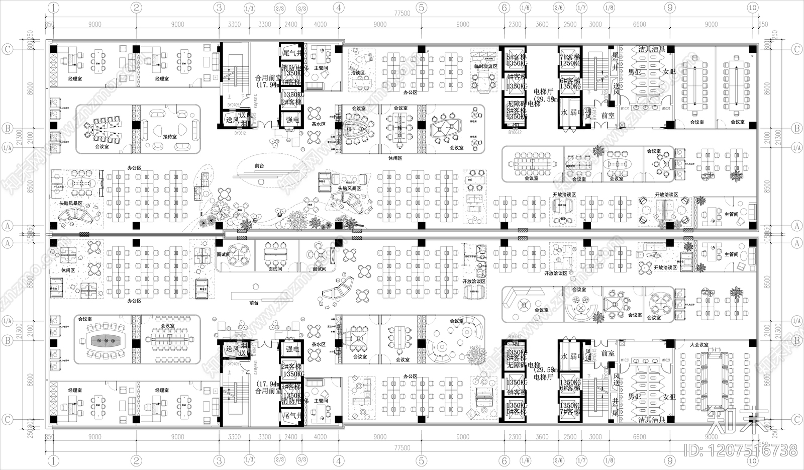 现代整体办公空间CAD图纸精品下载_知末网