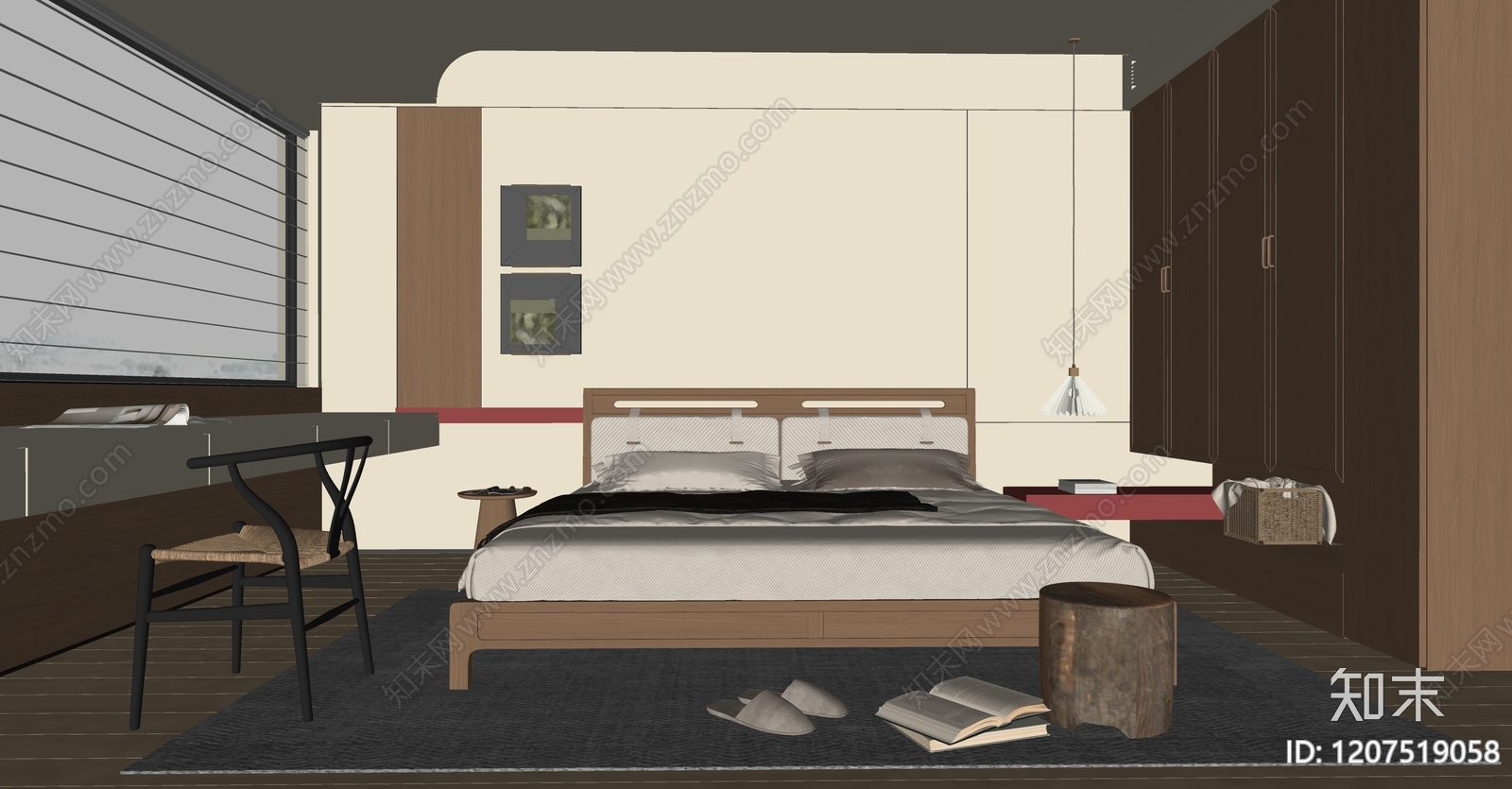 现代原木家居卧室SU模型下载【ID:1207519058】