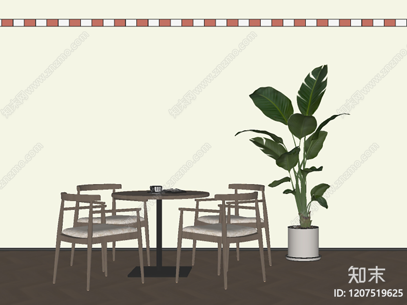 现代原木餐桌椅SU模型下载【ID:1207519625】