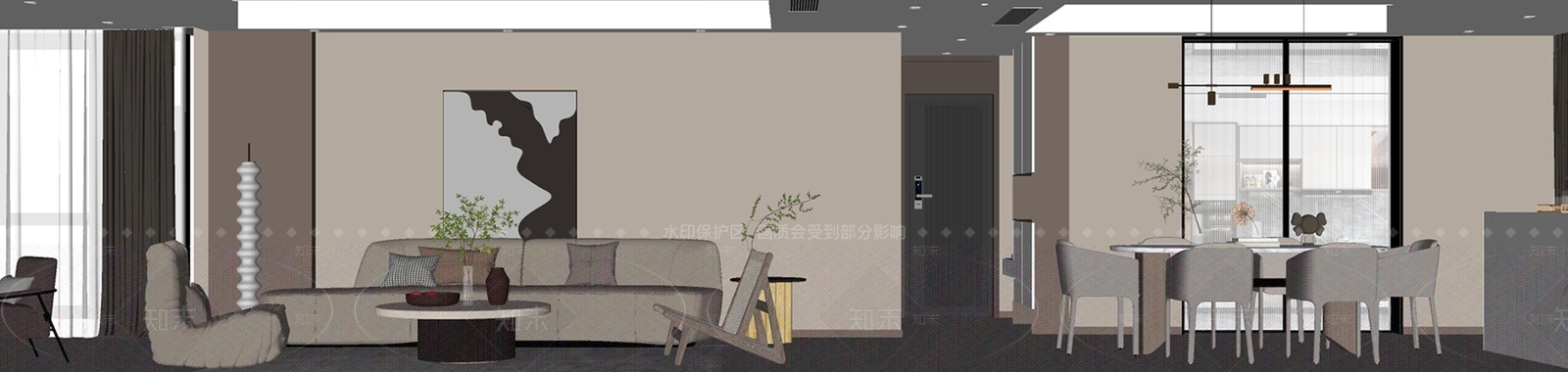 现代简约客餐厅SU模型下载【ID:1207520187】
