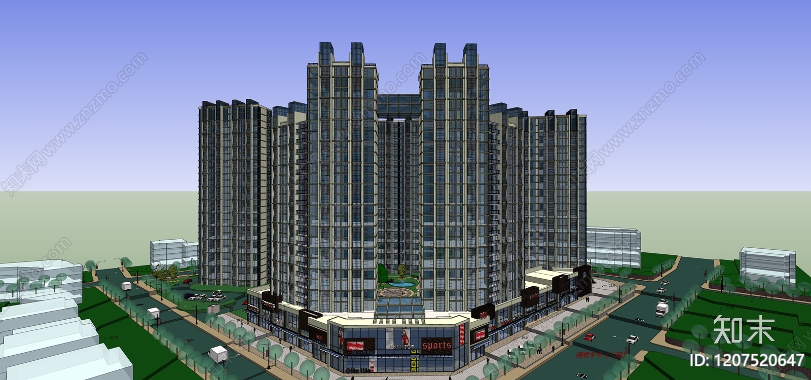 现代高层住宅SU模型下载【ID:1207520647】