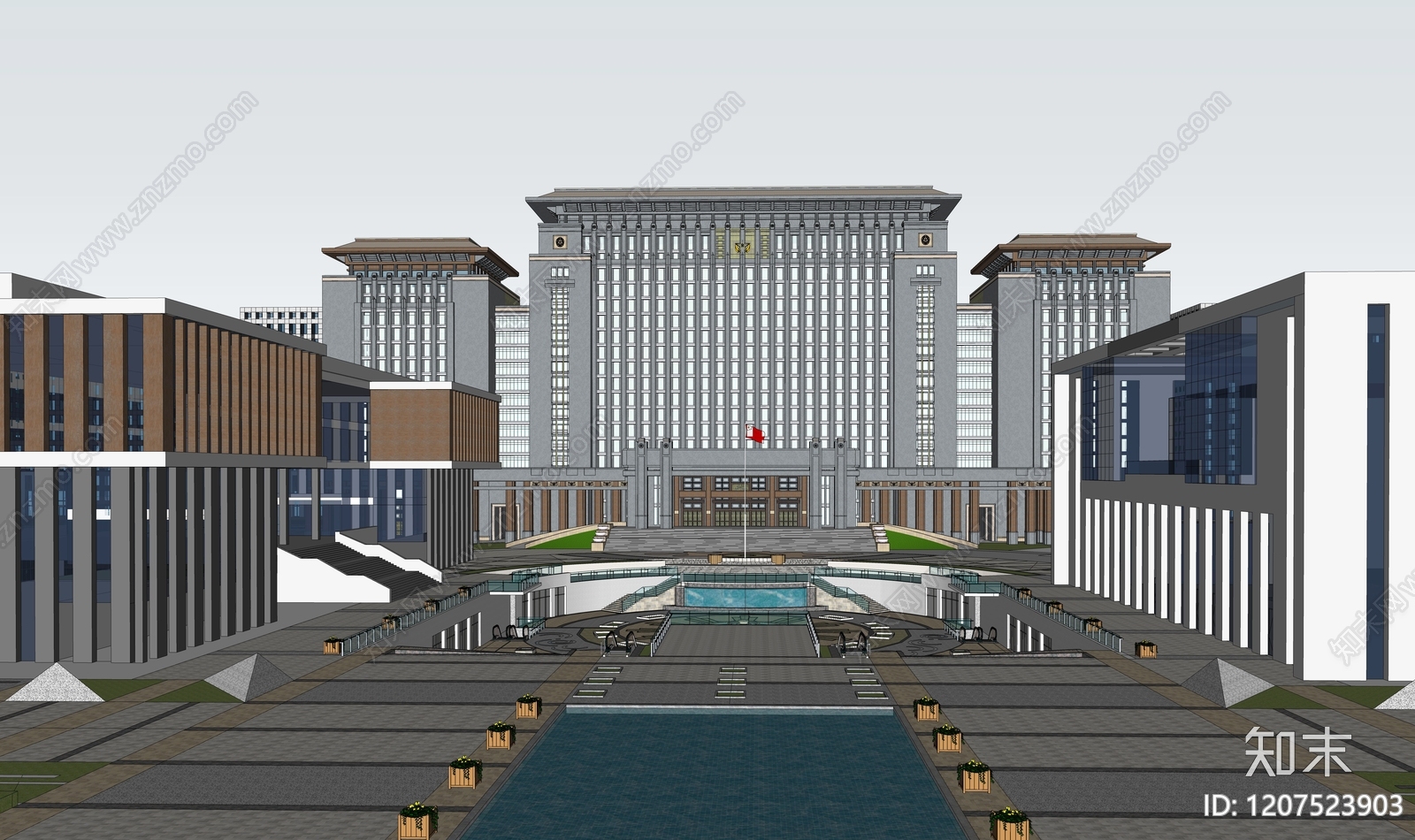 新中式现代政府办公楼SU模型下载【ID:1207523903】